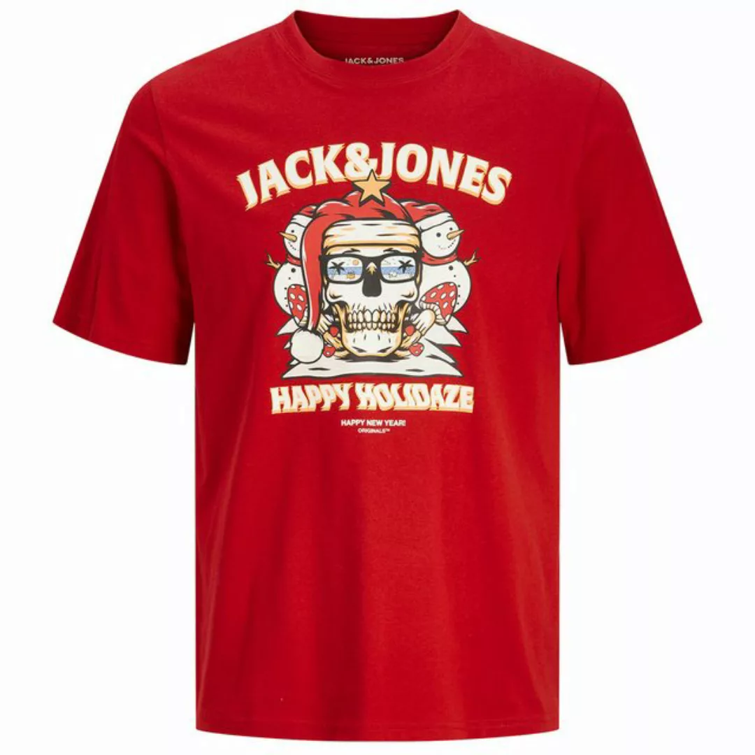 Jack & Jones Rundhalsshirt Große Größen T-Shirt rot JJXMAS CHRISTMAS SKULL günstig online kaufen