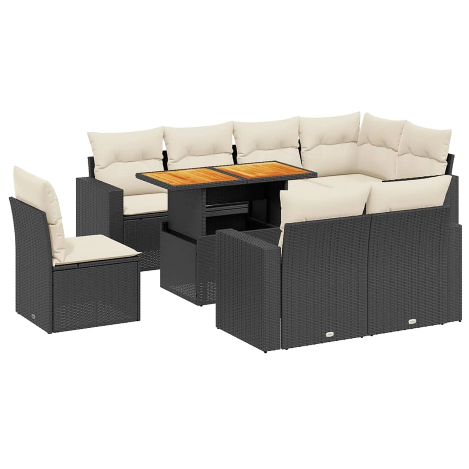 vidaXL 9-Tlg Garten-Sofagarnitur mit Kissen Schwarz Poly Rattan 3271406 günstig online kaufen