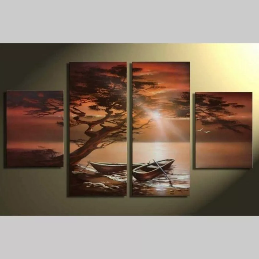 4 Leinwandbilder BOOTE am Ufer (2) 120 x 70cm Handgemalt günstig online kaufen