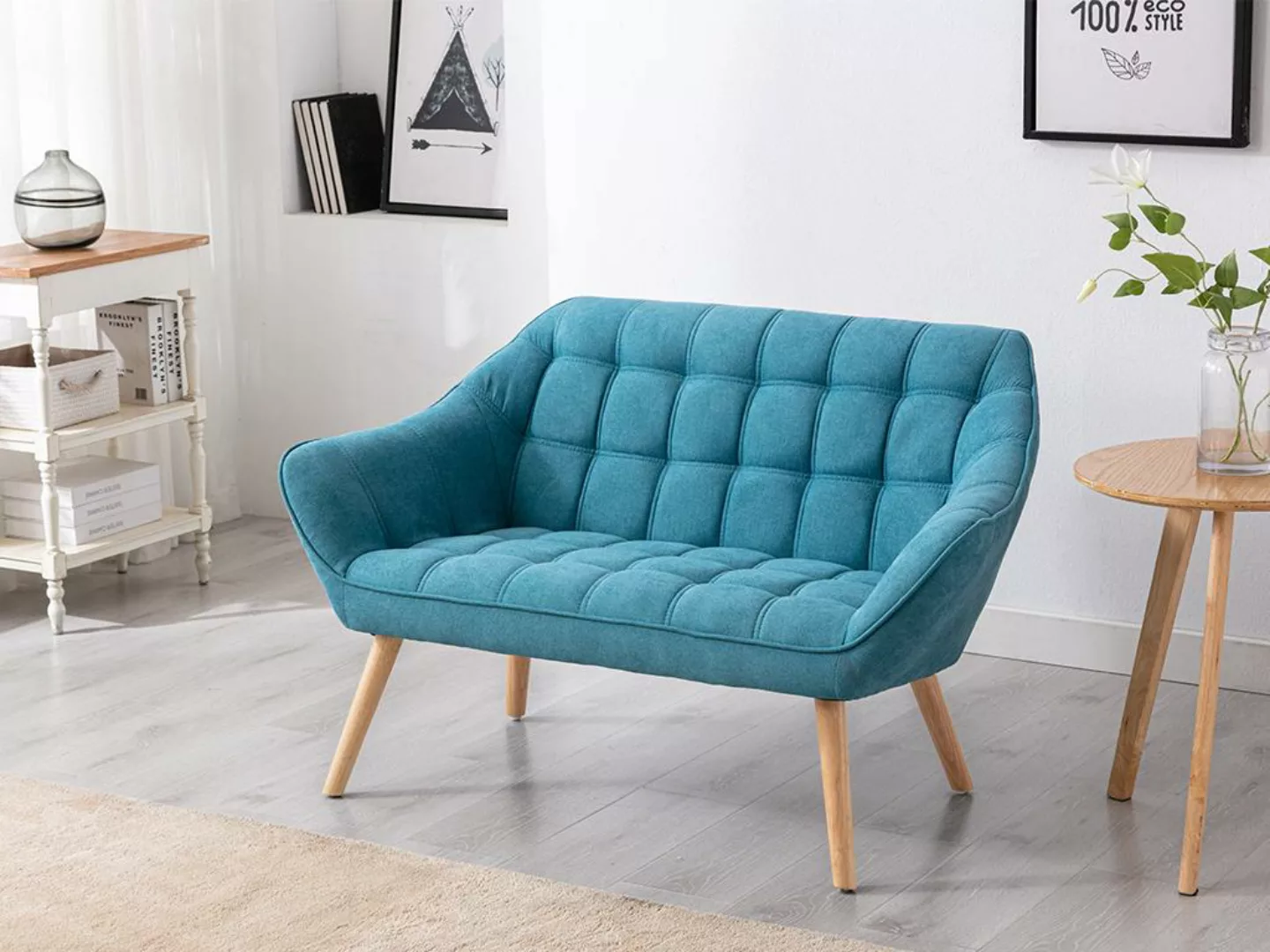 Sofa 2-Sitzer - Stoff - Blau - CASERTA günstig online kaufen