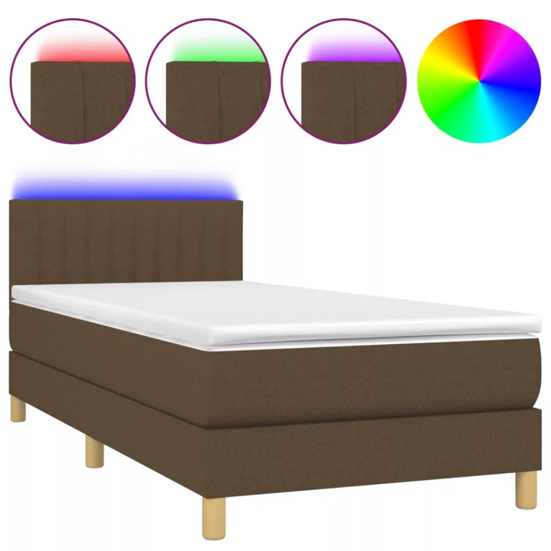 Vidaxl Boxspringbett Mit Matratze & Led Dunkelbraun 90x200 Cm Stoff günstig online kaufen