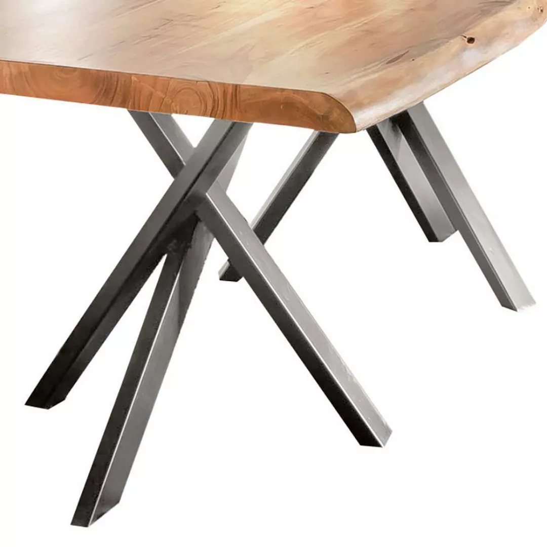 Baumkantentisch aus Akazie Massivholz Stahl Silberfarben antik günstig online kaufen