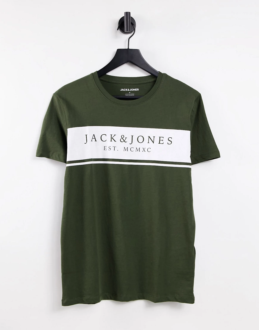 Jack & Jones – T-Shirt in Tannengrün mit Logo und Rundhalsausschnitt günstig online kaufen