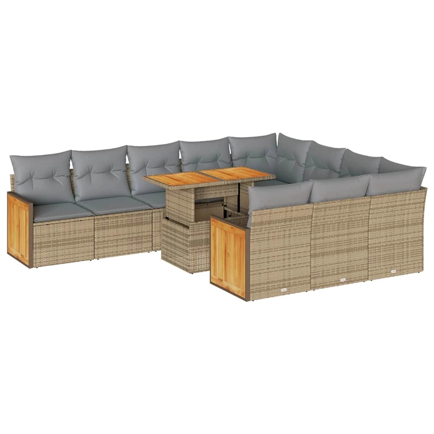 vidaXL 11-Tlg Garten-Sofagarnitur mit Kissen Beige Poly Rattan Akazie 33277 günstig online kaufen