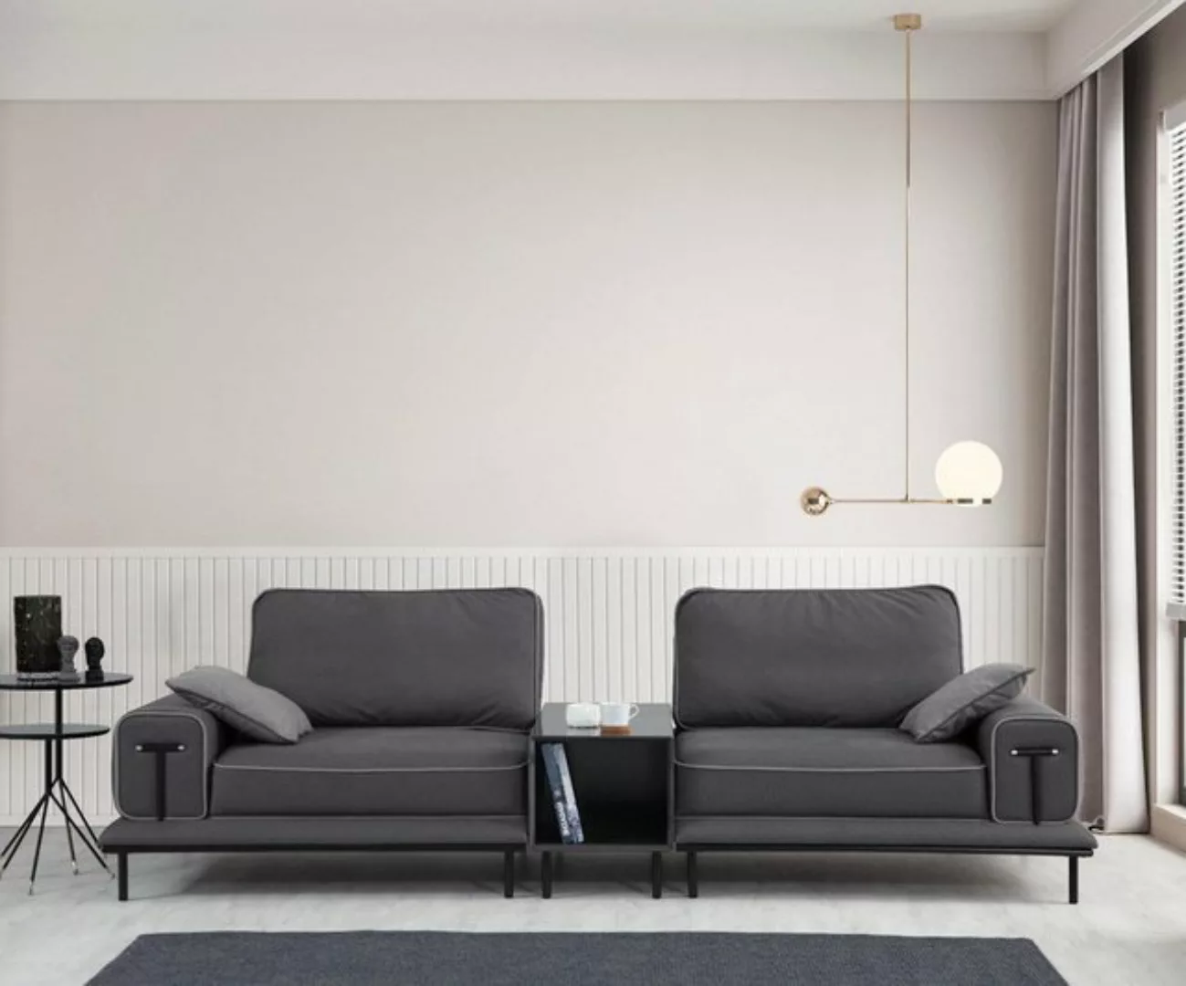 Xlmoebel 3-Sitzer Wohnzimmer-Sofa mit drei Sitzplätzen in grauem Stoffbezug günstig online kaufen