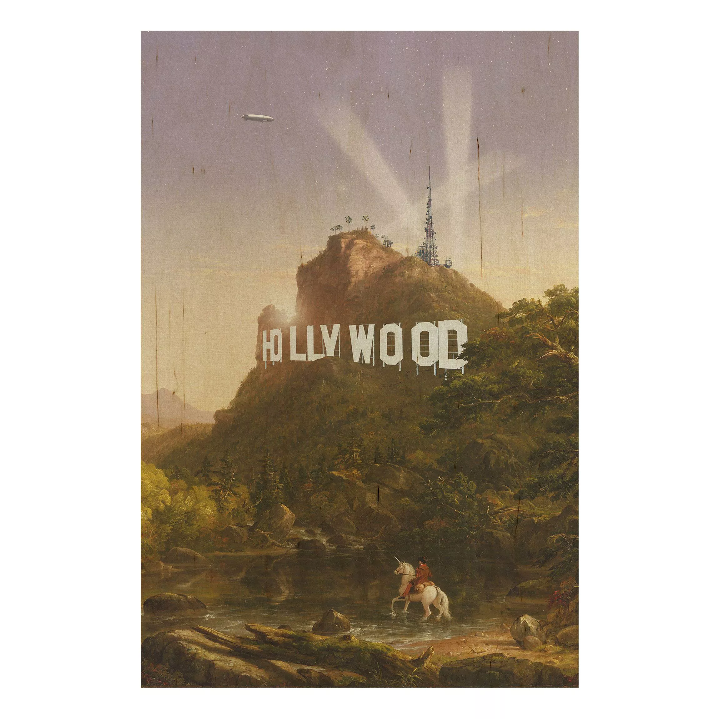 Holzbild Natur & Landschaft - Hochformat 2:3 Gemälde Hollywood günstig online kaufen