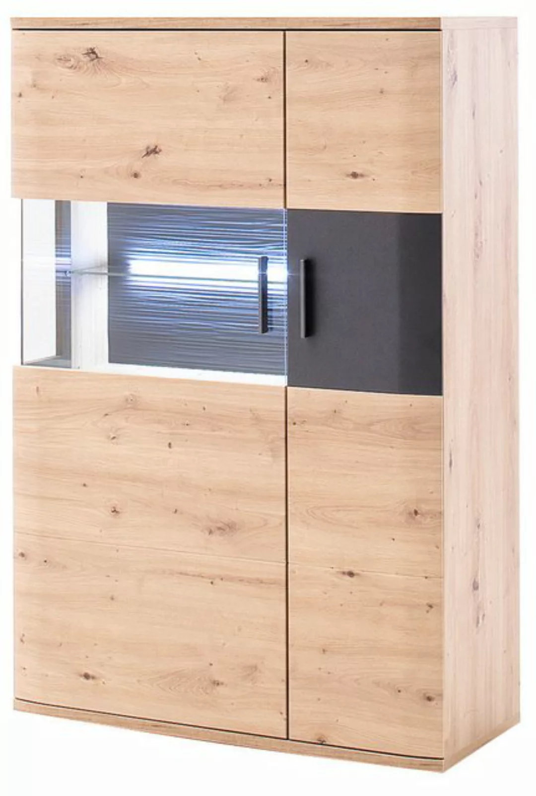 DELIFE Vitrine Farum Eiche Optik 90 x 130 cm Highboard 3 Türen günstig online kaufen