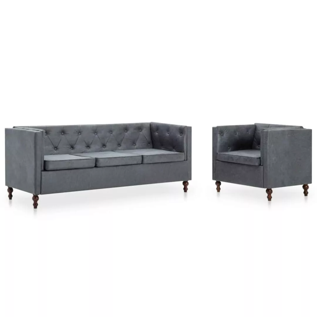 Chesterfield Sofa-set 2-tlg. Stoffpolsterung Grau günstig online kaufen