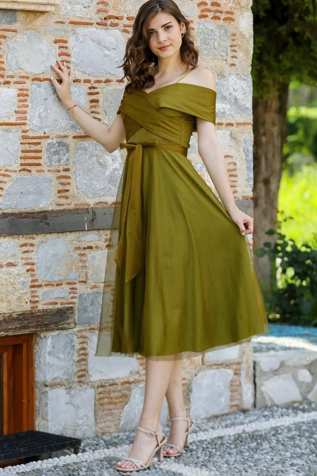 Modabout Abendkleid Damen Midikleid Sommerkleid mit Schulterfrei - NELB0553 günstig online kaufen