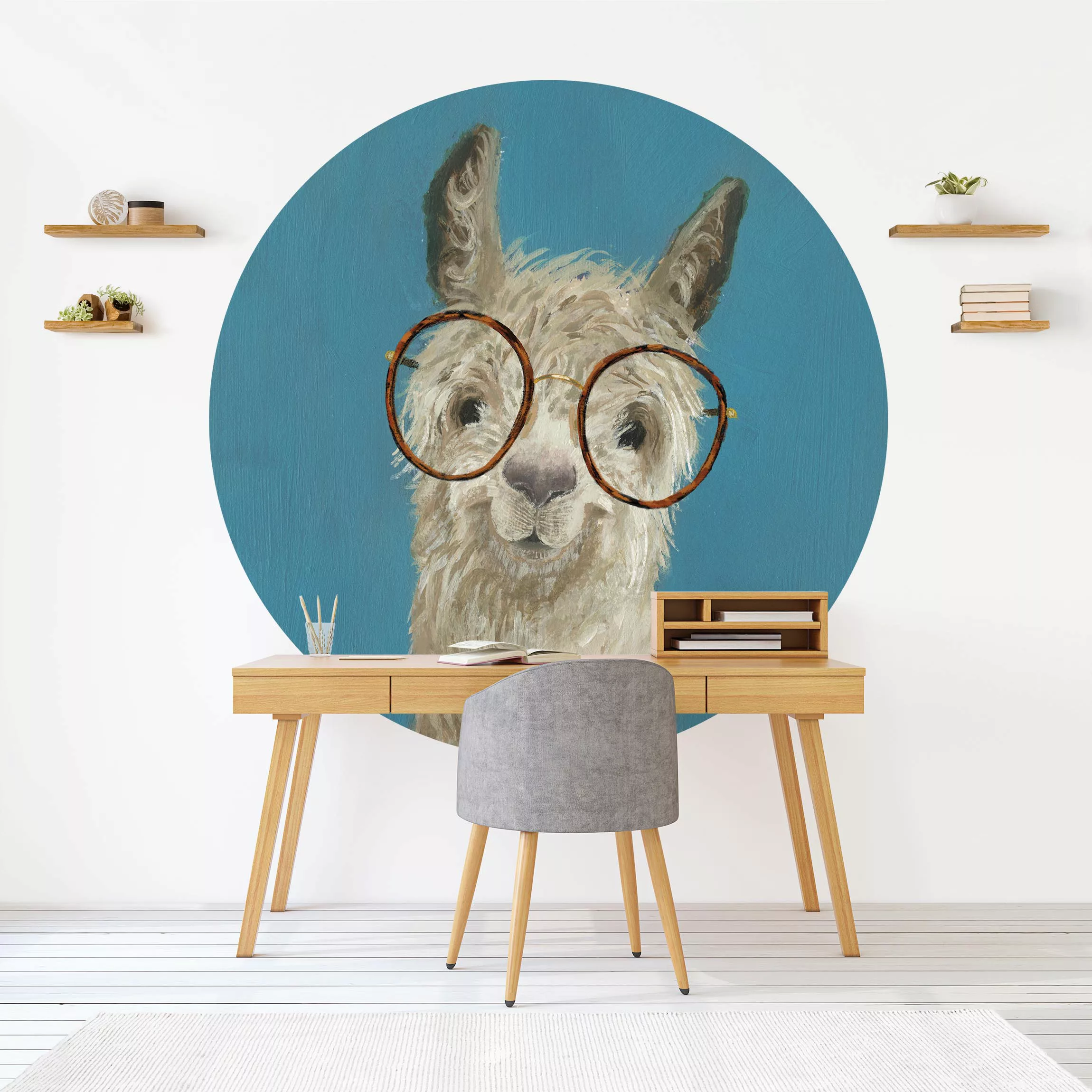 Bilderwelten Runde Tapete selbstklebend Kinderzimmer Lama mit Brille I crem günstig online kaufen