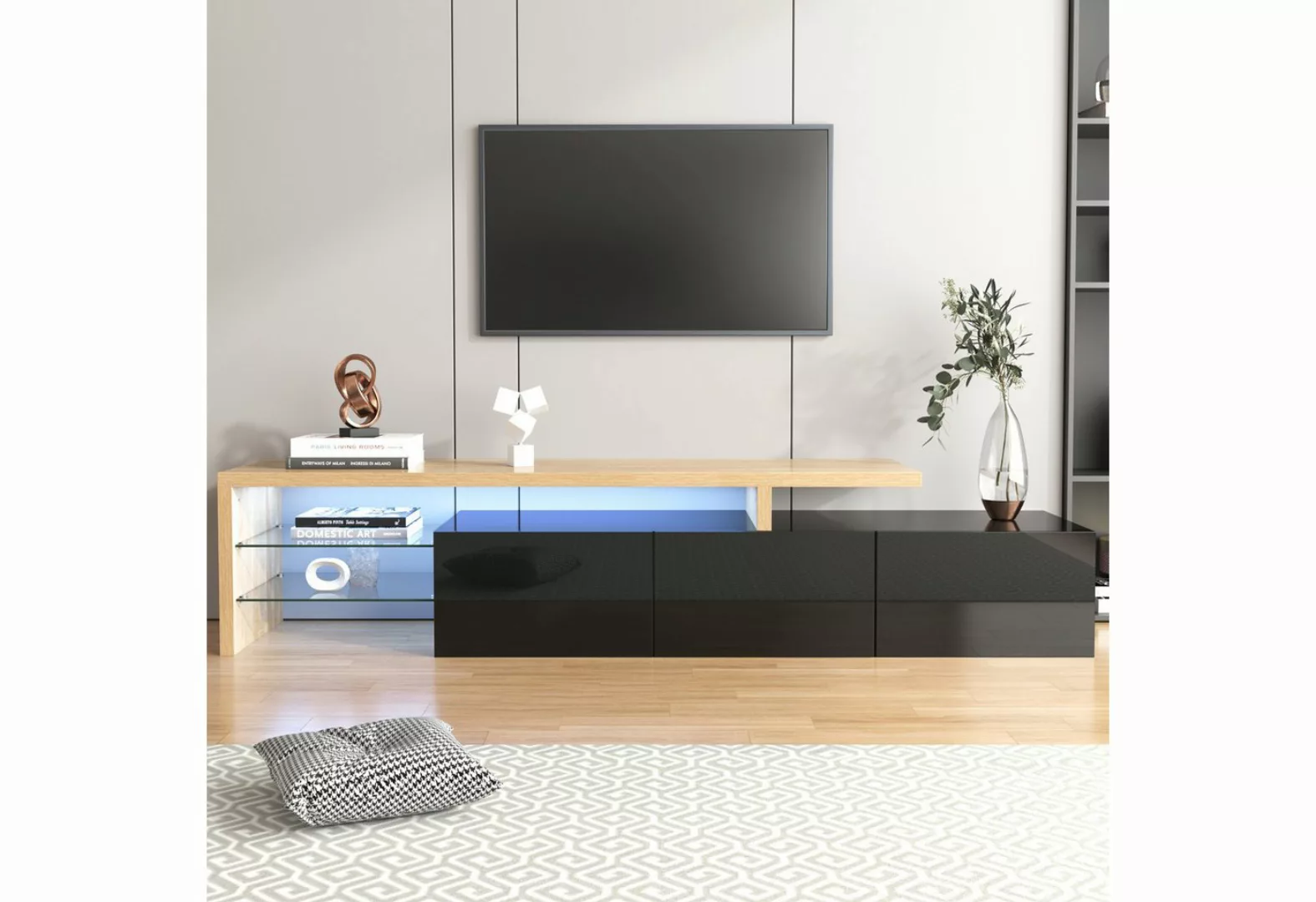 XDOVET TV-Schrank Hochglänzendes Lowboard mit 7 Farbe LED-Lichtstreifen Hol günstig online kaufen