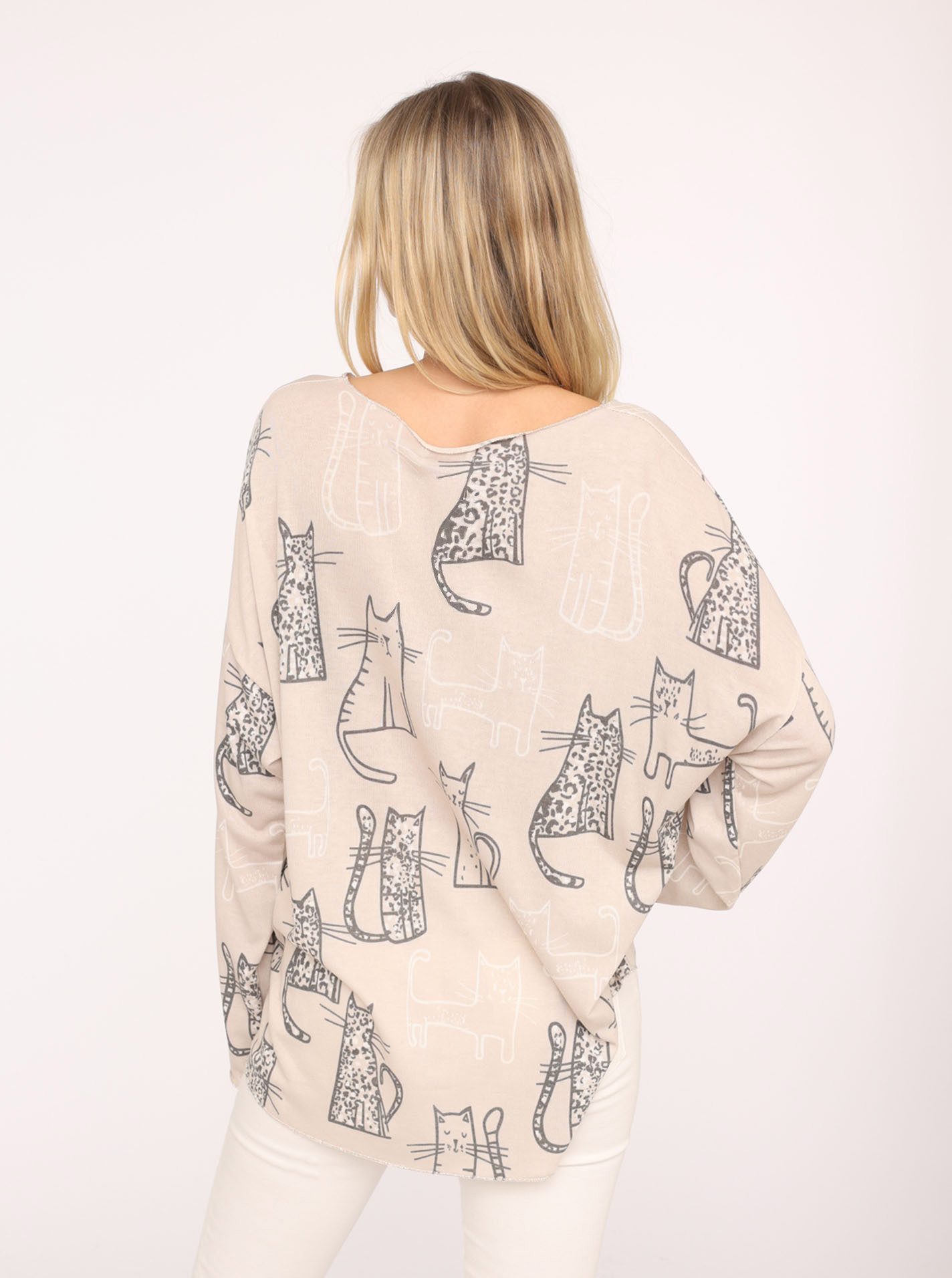 Zwillingsherz Langarmshirt ""Katze"", One Size, V-Neck, Langarm, Katzen-Mot günstig online kaufen