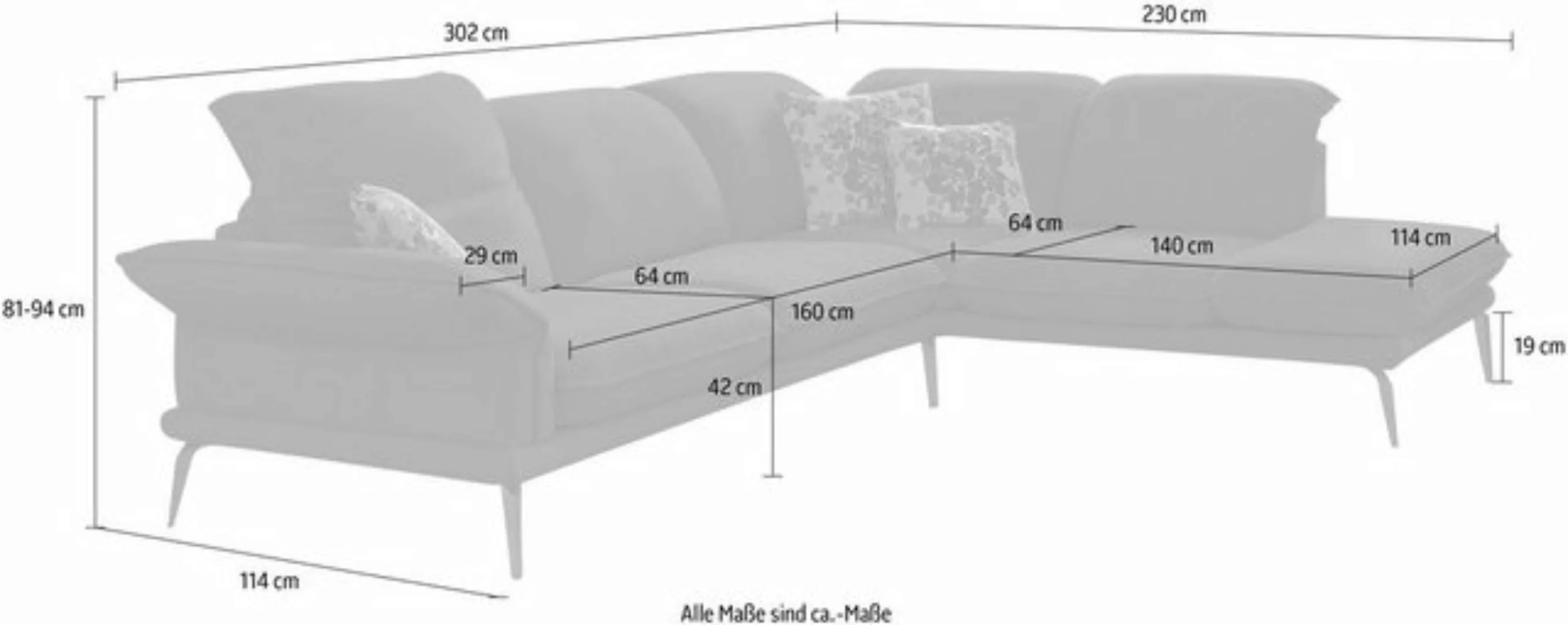 W.SCHILLIG Ecksofa sherry, Kopfstützenverstellung, Metallfüße in Schwarz, B günstig online kaufen