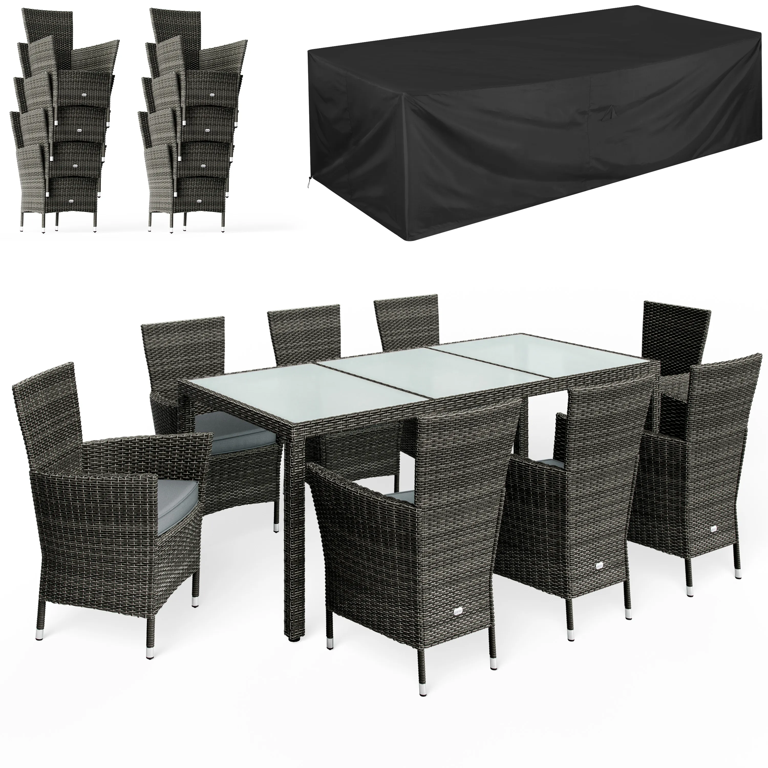 Polyrattan Garten-Sitzgruppe Bali 9-tlg Grau mit Abdeckung günstig online kaufen