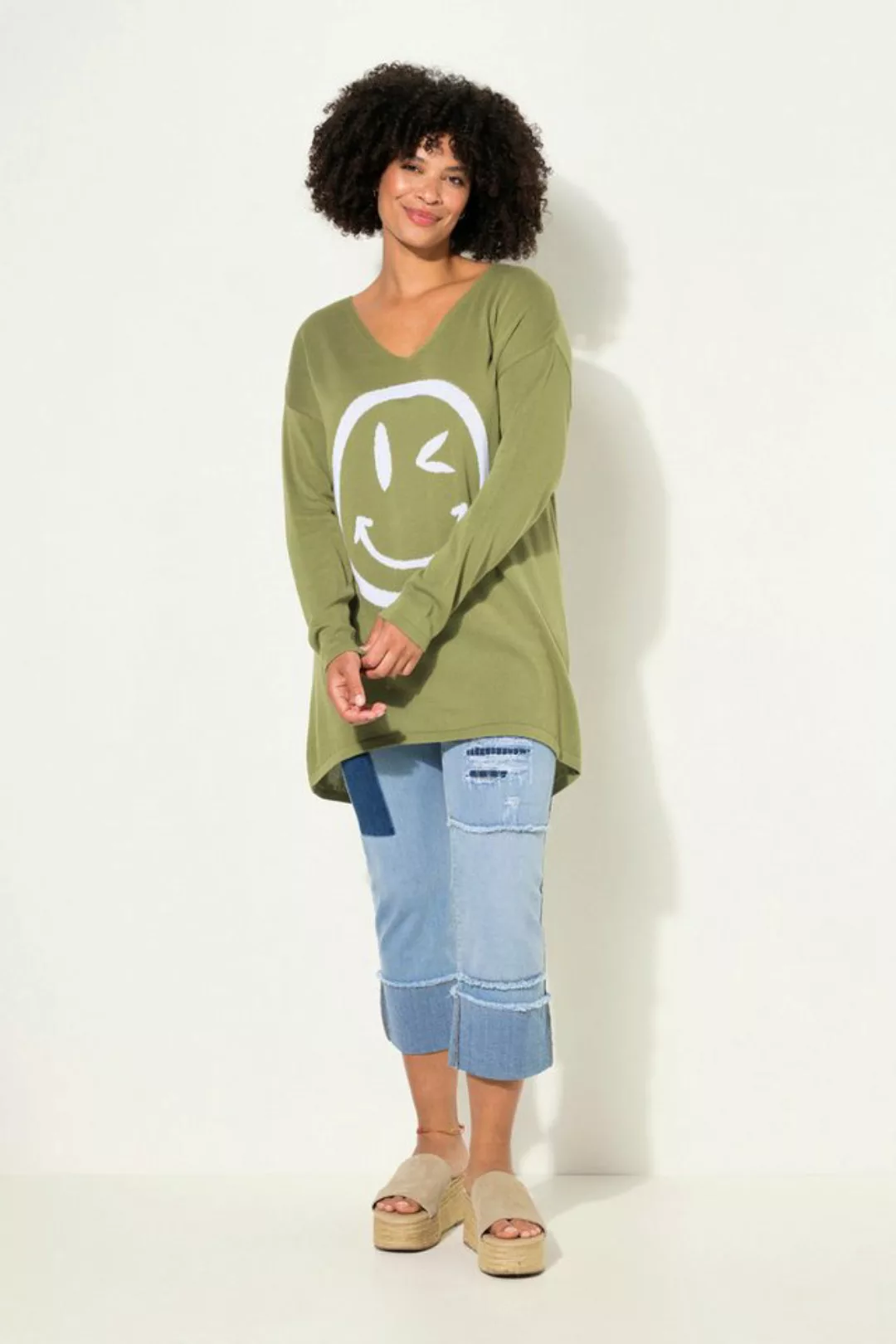 Angel of Style Strickpullover Pullover oversized Smiley V-Ausschnitt Langar günstig online kaufen