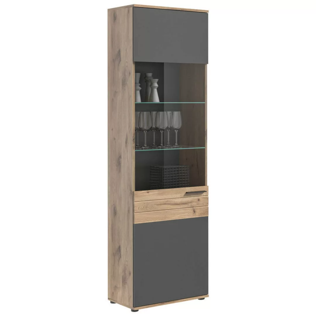 xonox.home Vitrine in nox oak/basalt grau - 57x200x37cm (BxHxT) günstig online kaufen