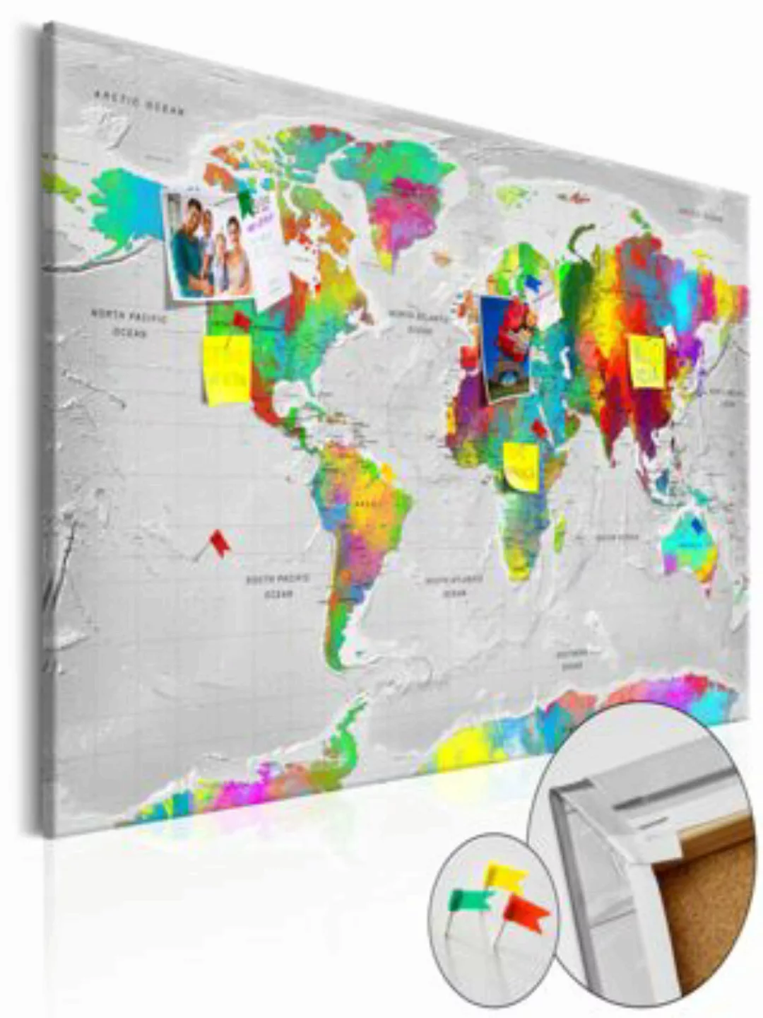 artgeist Pinnwand Bild Maps: Colourful Finesse [Cork Map] grau Gr. 90 x 60 günstig online kaufen