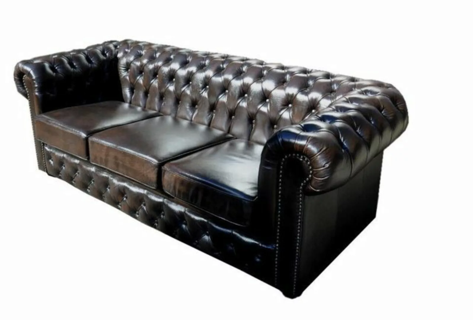 JVmoebel 3-Sitzer CHESTERFIELD SOFA 3 SITZER BRAUN 100% LEDER SOFORT günstig online kaufen