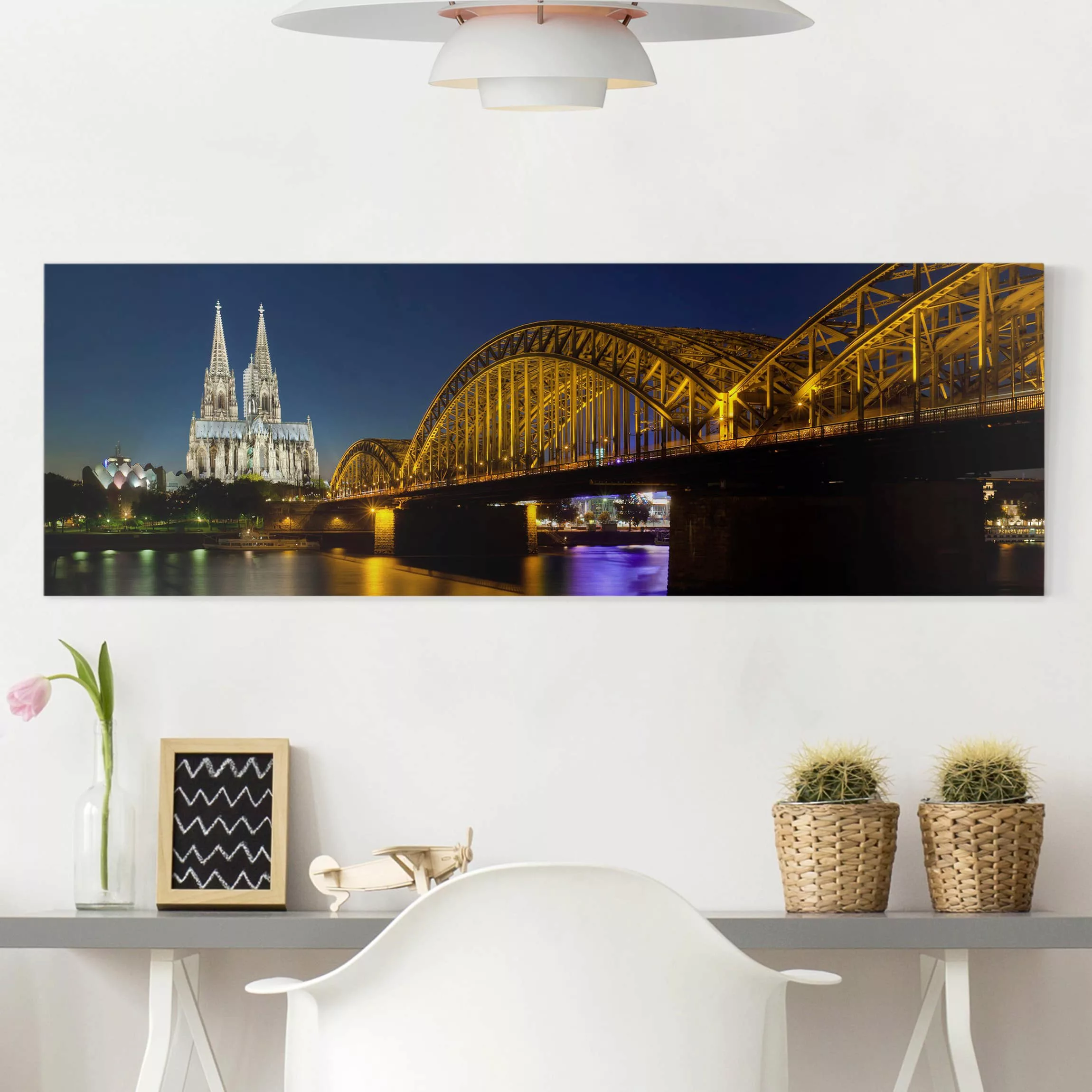 Leinwandbild Köln - Panorama Köln bei Nacht günstig online kaufen