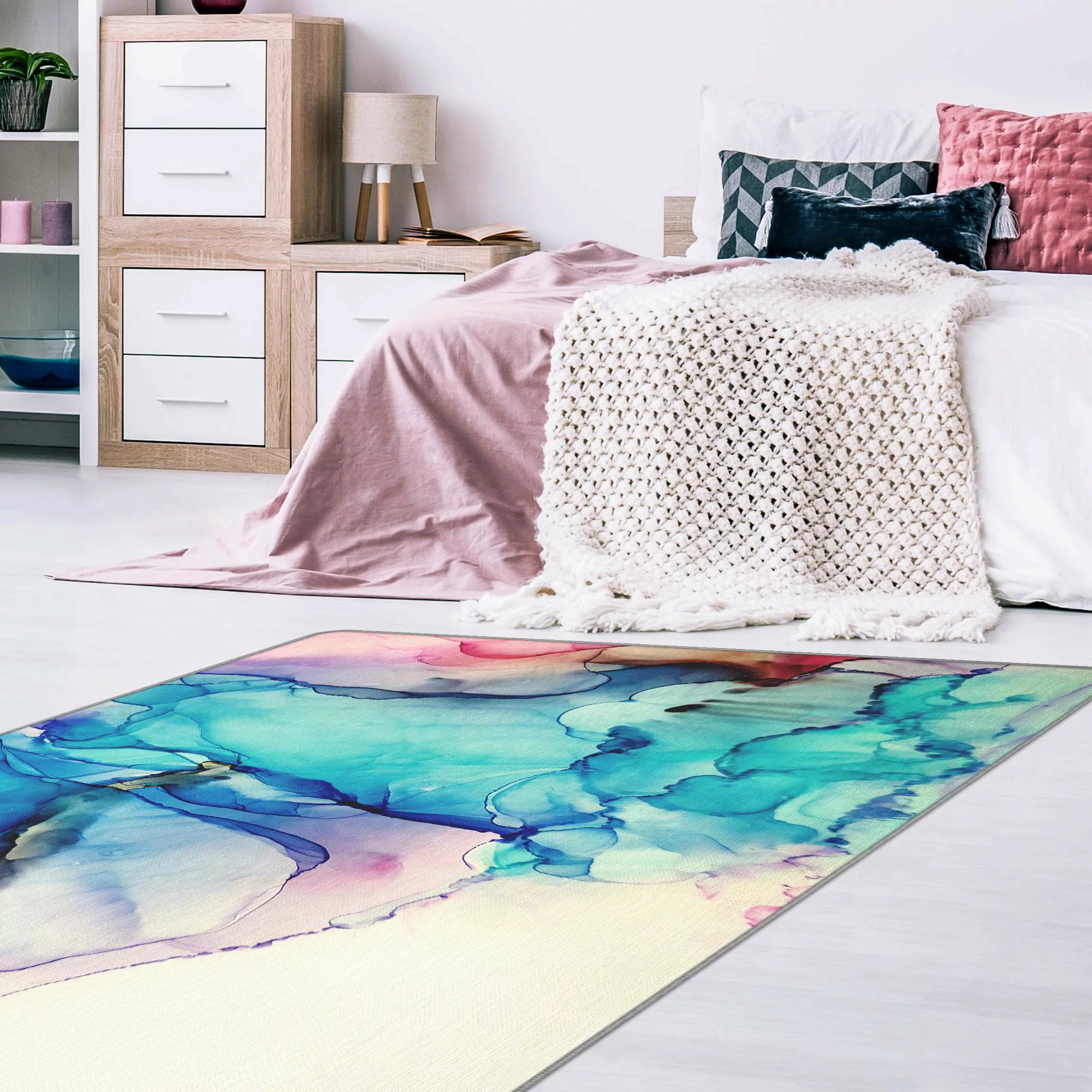 Teppich Farbkomposition in Blau und Pink günstig online kaufen