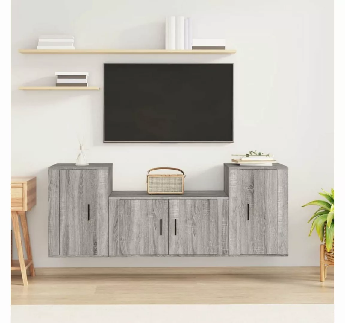 vidaXL TV-Schrank 3-tlg. TV-Schrank-Set Grau Sonoma Holzwerkstoff (3-St) günstig online kaufen