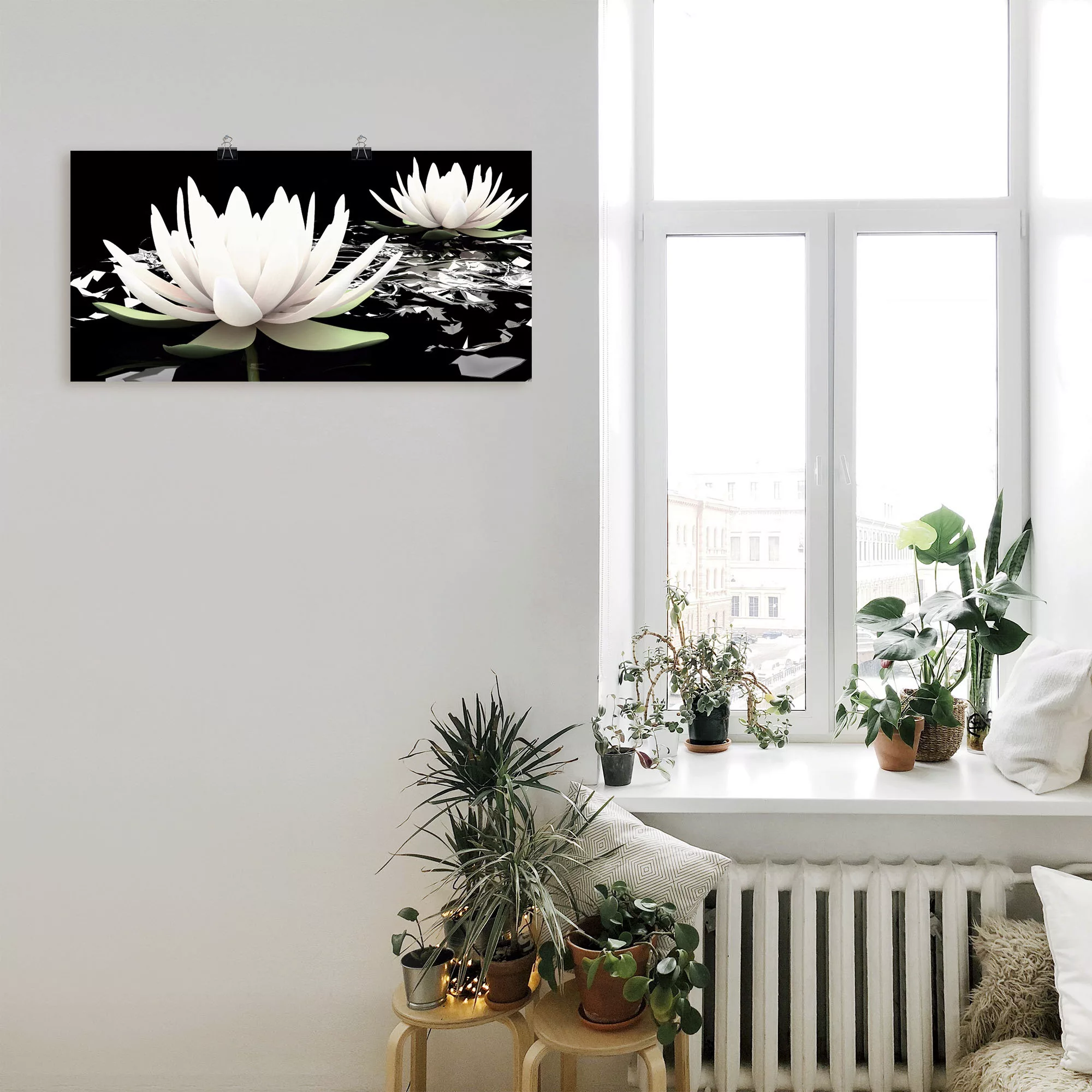 Artland Wandbild "Zwei Lotusblumen auf dem Wasser", Blumen, (1 St.), als Al günstig online kaufen
