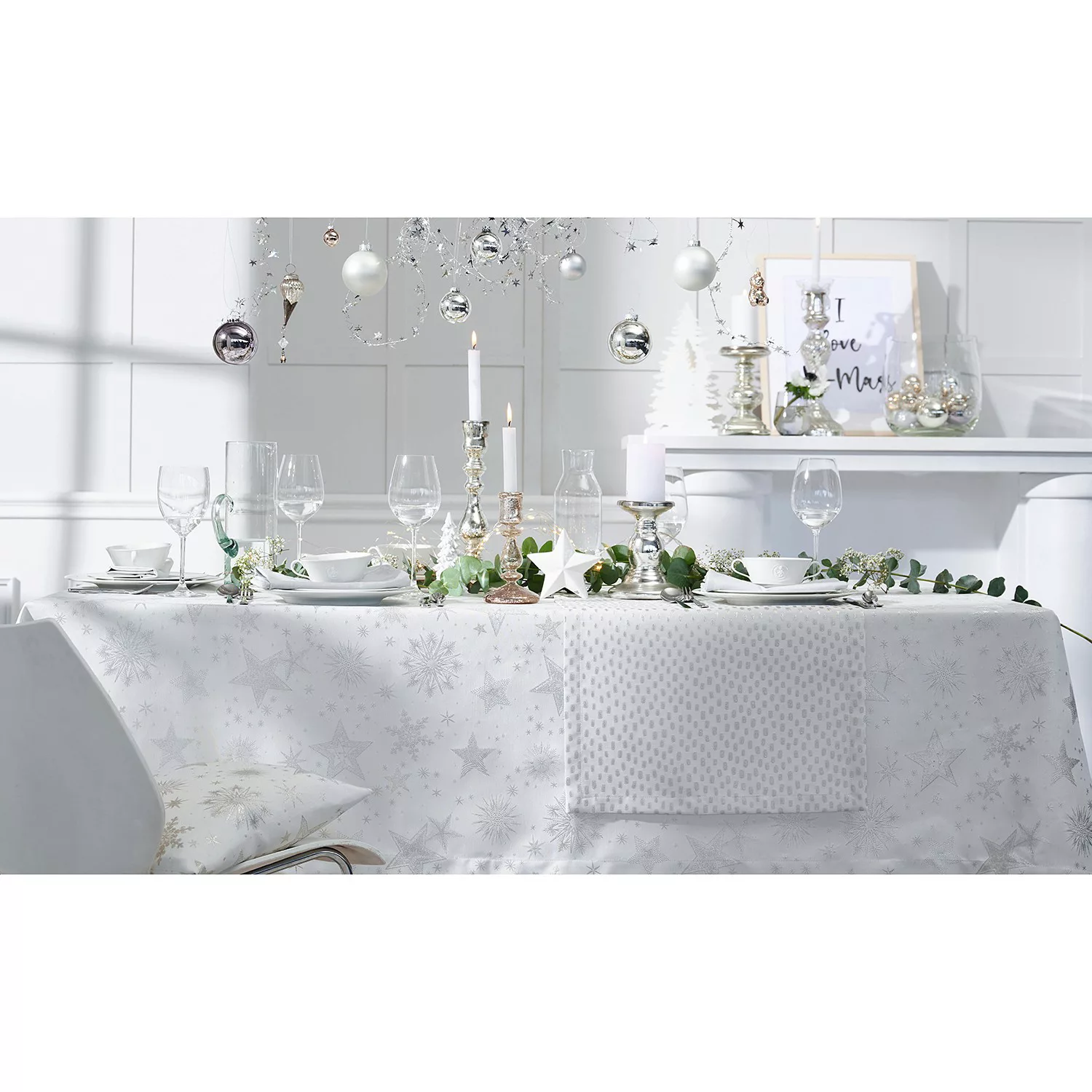 Tischwäsche 'Shining Stars' Tischdecke 250 x 150 cm weiß/silberfarben günstig online kaufen