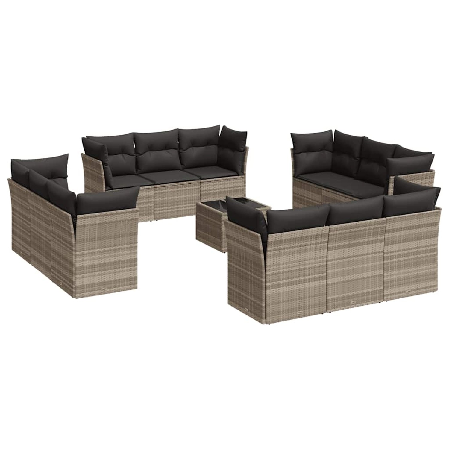 vidaXL 13-Tlg Garten-Sofagarnitur mit Kissen Hellgrau Poly Rattan 3217342 günstig online kaufen
