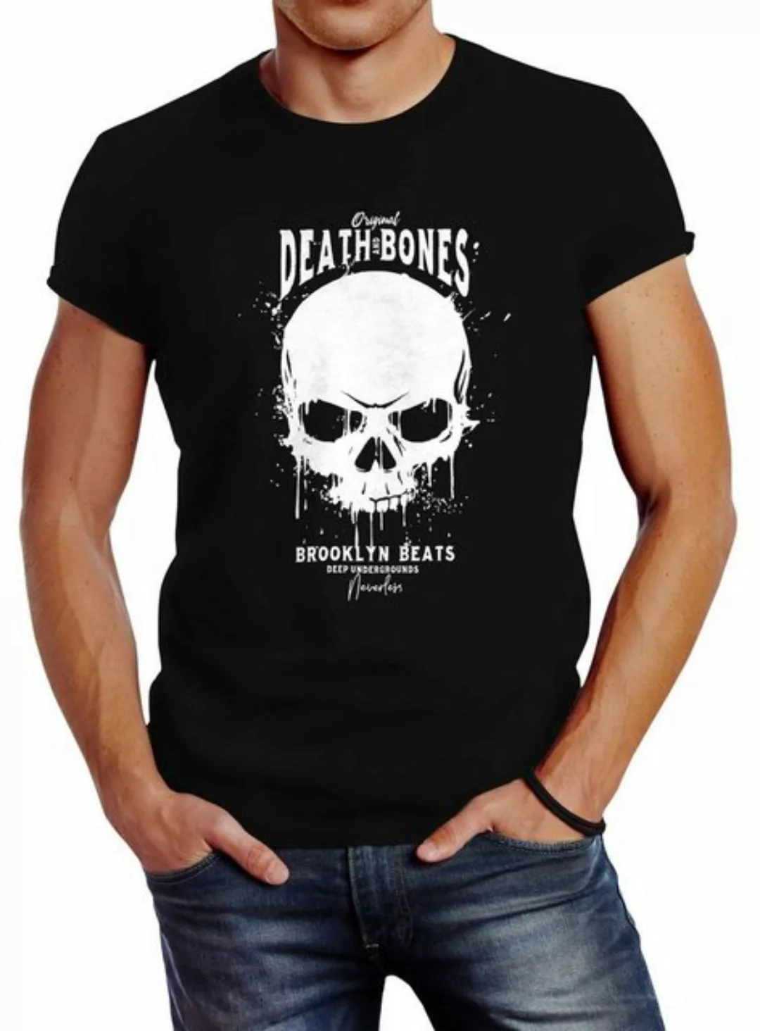 Neverless Print-Shirt Herren T-Shirt Skull Death and Bones Totenkopf Club O günstig online kaufen