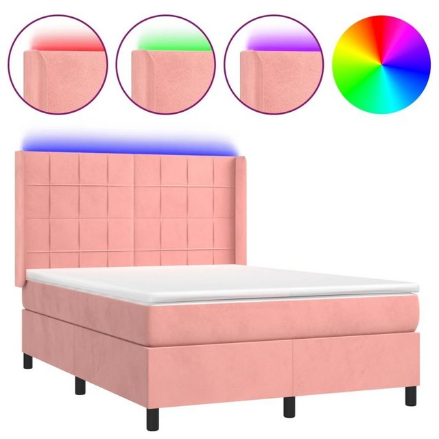 vidaXL Boxspringbett Boxspringbett mit Matratze LED Rosa 140x200 cm Samt Be günstig online kaufen