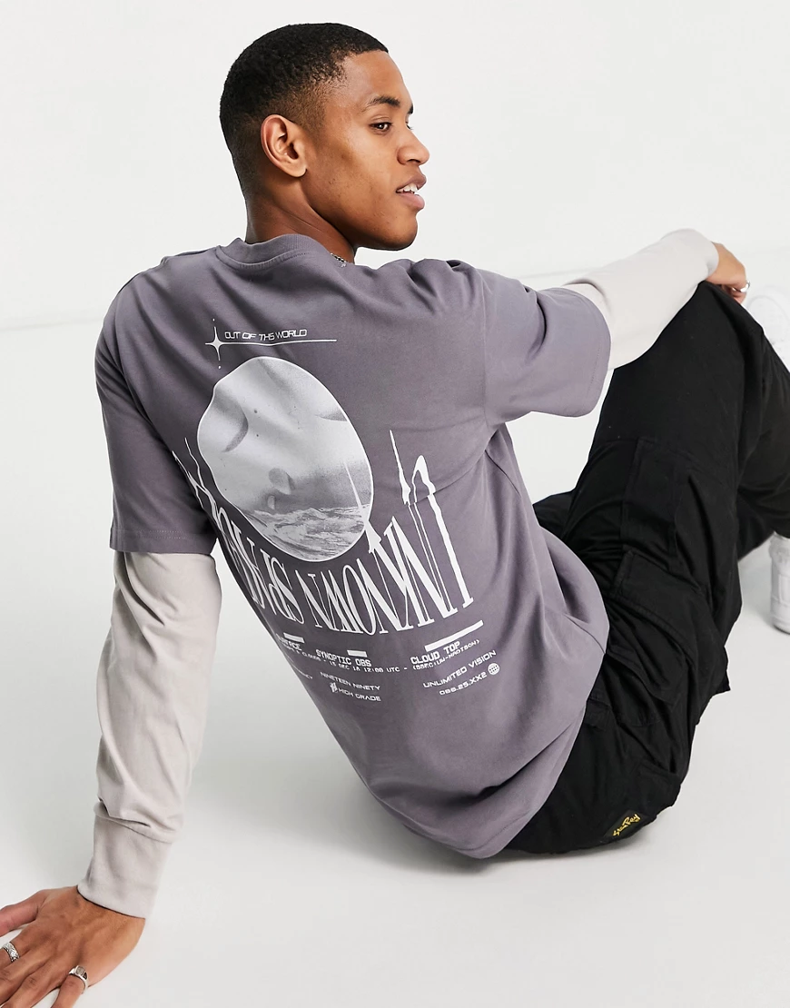 Jack & Jones Originals – Langärmliges Oversize-Shirt in Grau mit Lagen-Look günstig online kaufen