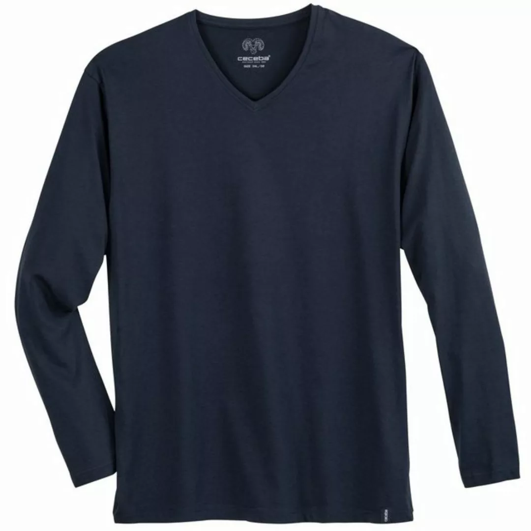 CECEBA V-Shirt Ceceba V-Neck Longsleeve Übergröße navy günstig online kaufen