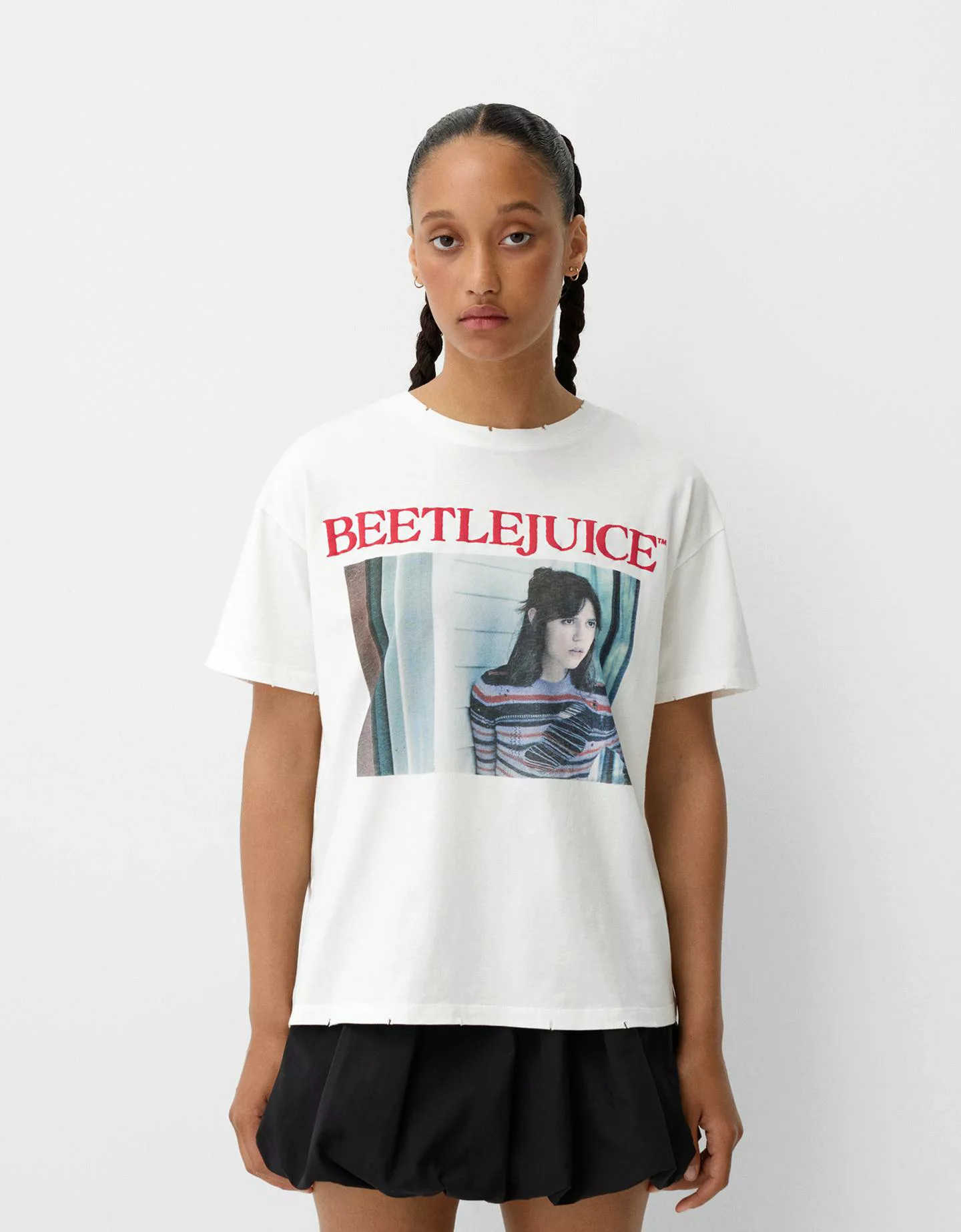 Bershka T-Shirt Beershka X Beetlejuice Mit Print Damen L Weiss günstig online kaufen