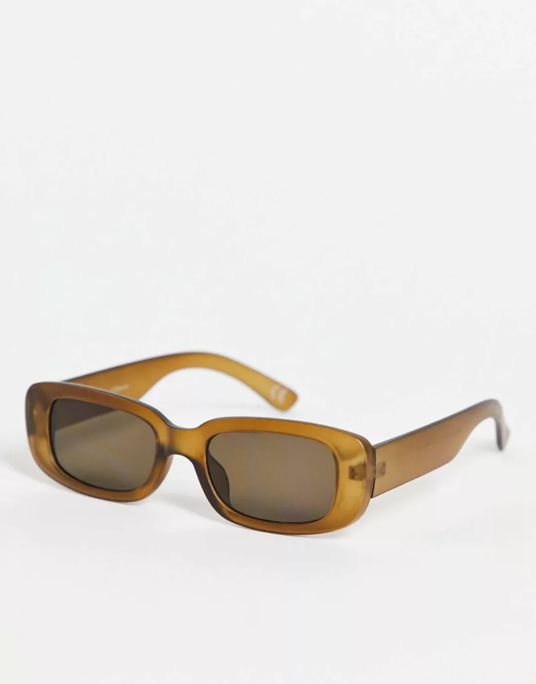 ASOS DESIGN – Mittelgroße, rechteckige Sonnenbrille in Braun mit hellbraune günstig online kaufen