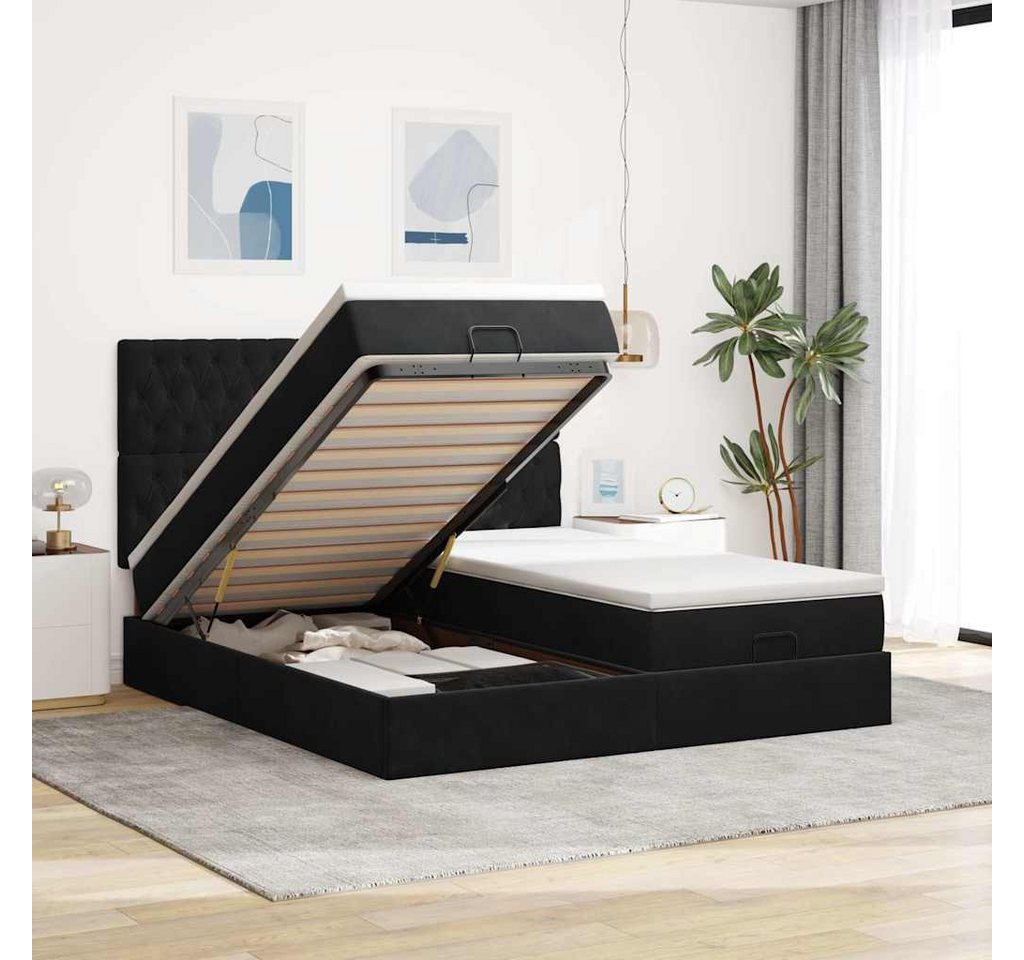 vidaXL Bett, Ottoman-Bett mit Matratzen Schwarz 160x200 cm Samt günstig online kaufen