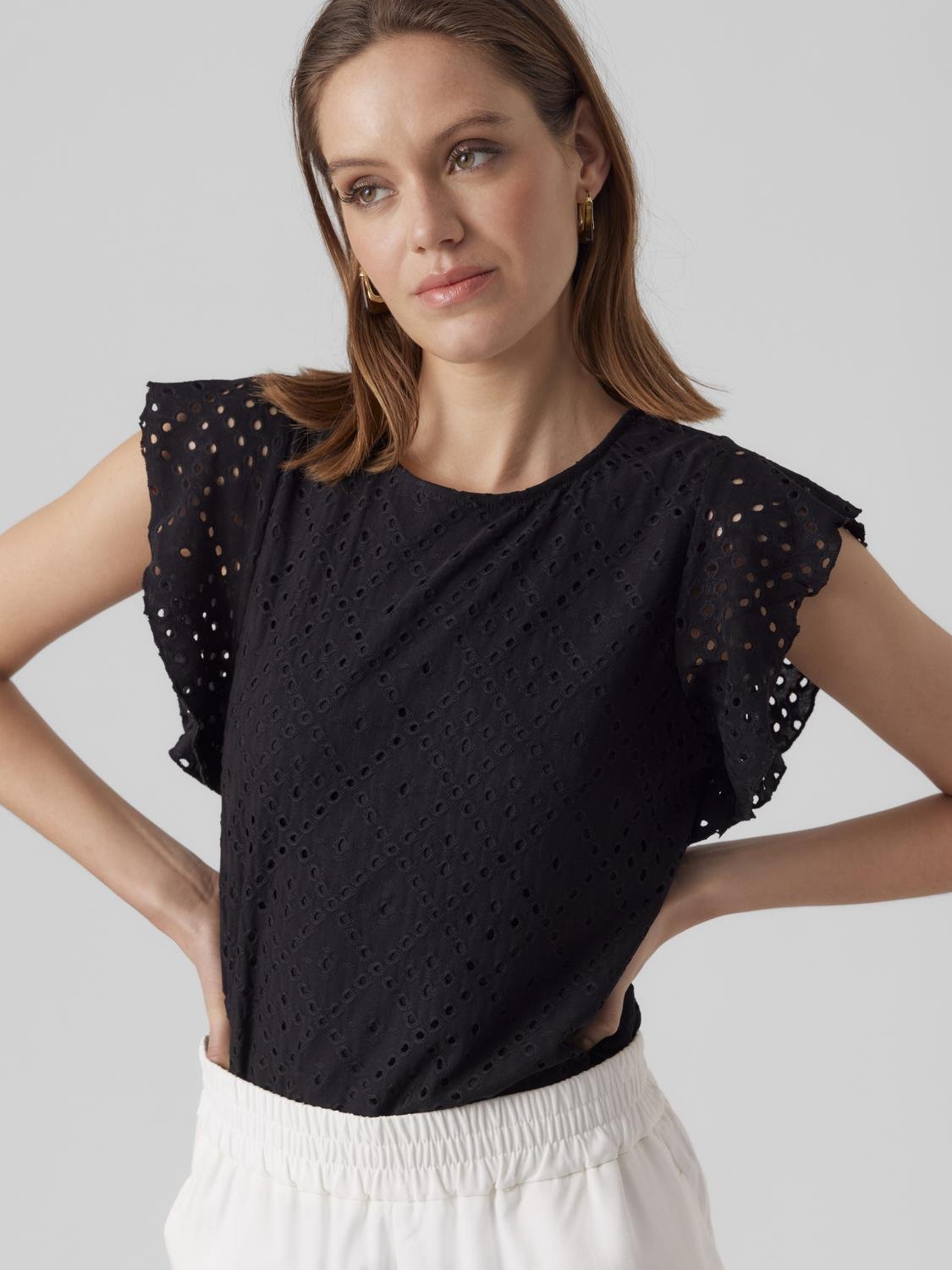 Vero Moda Rundhalsshirt "VMTASSA SL FRILL TOP NOOS" günstig online kaufen