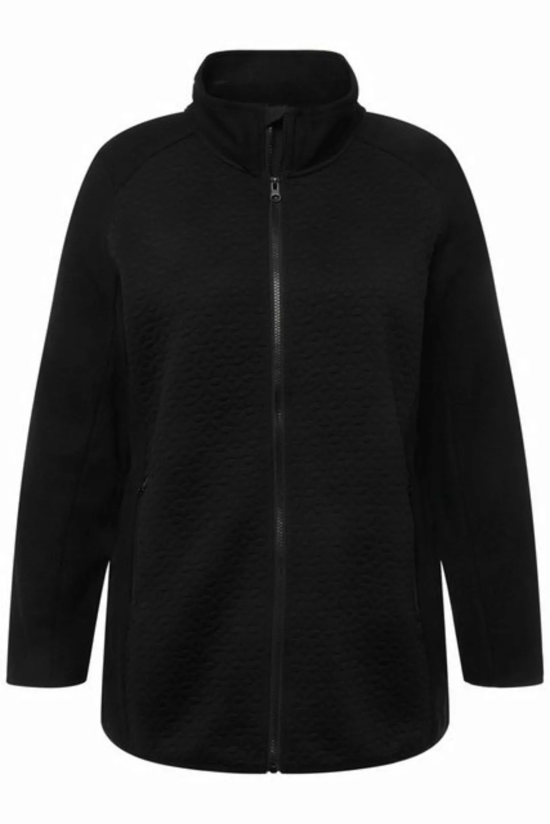 Ulla Popken Sweatjacke Strickfleece-Jacke Stickerei Stehkragen günstig online kaufen