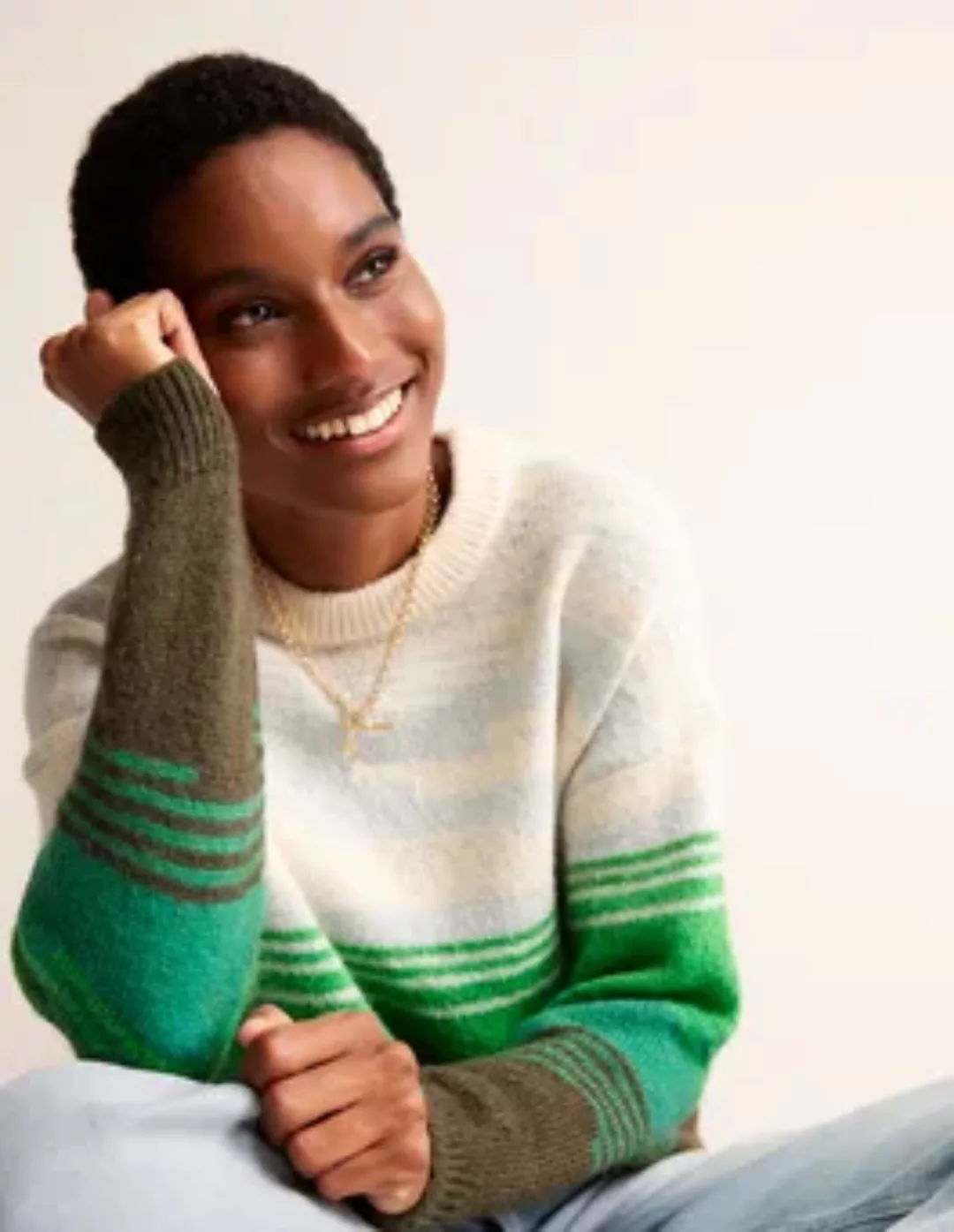 Malerischer Pullover mit Rundhalsausschnitt Damen Boden, Leuchtendes Grün, günstig online kaufen