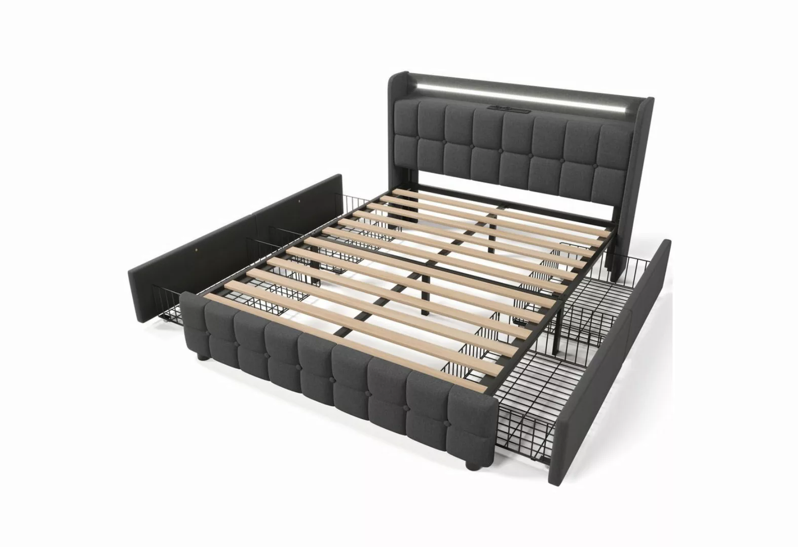 Odikalo Polsterbett Doppelbett Stauraum Bettgestell 4 Schubladen 160x200(Mi günstig online kaufen