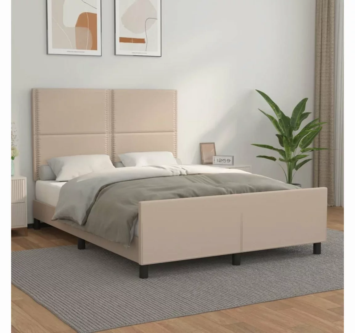 vidaXL Bett, Bettgestell mit Kopfteil Cappuccino-Braun 140x200 cm Kunstlede günstig online kaufen