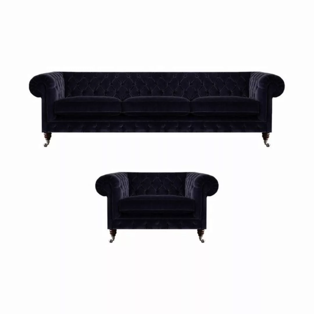 JVmoebel Chesterfield-Sofa Set 2tlg Sofagarnitur Dreisitzer Sofa Sessel Ein günstig online kaufen