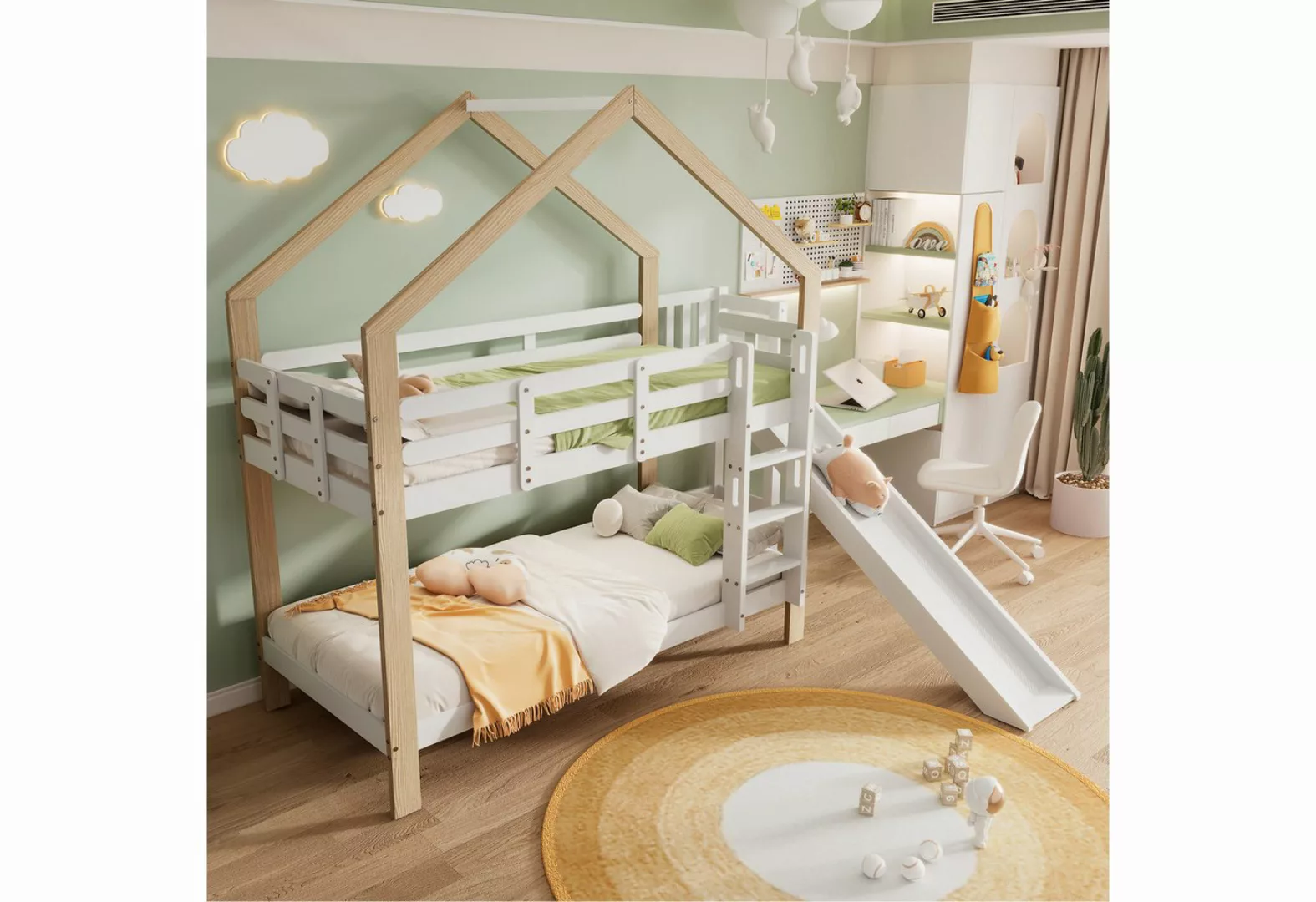 REDOM Etagenbett Holzbett Hausbett Kinderbett, mit Absturzsicherung 90x200 günstig online kaufen