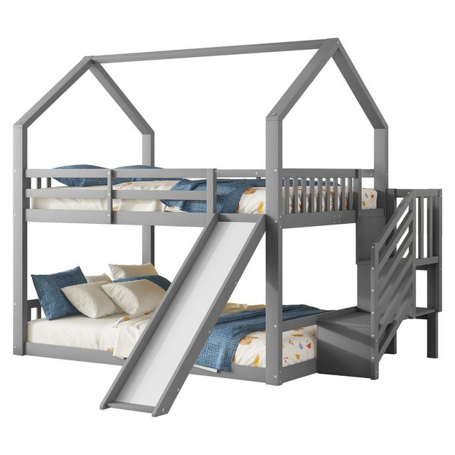 Ulife Hausbett Etagenbett Kinderbett mit Stauraumtreppe und Rutsche, 140x20 günstig online kaufen