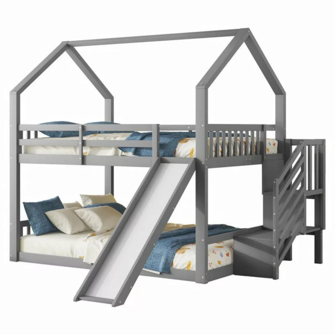 Ulife Hausbett Etagenbett Kinderbett mit Stauraumtreppe und Rutsche, 140x20 günstig online kaufen