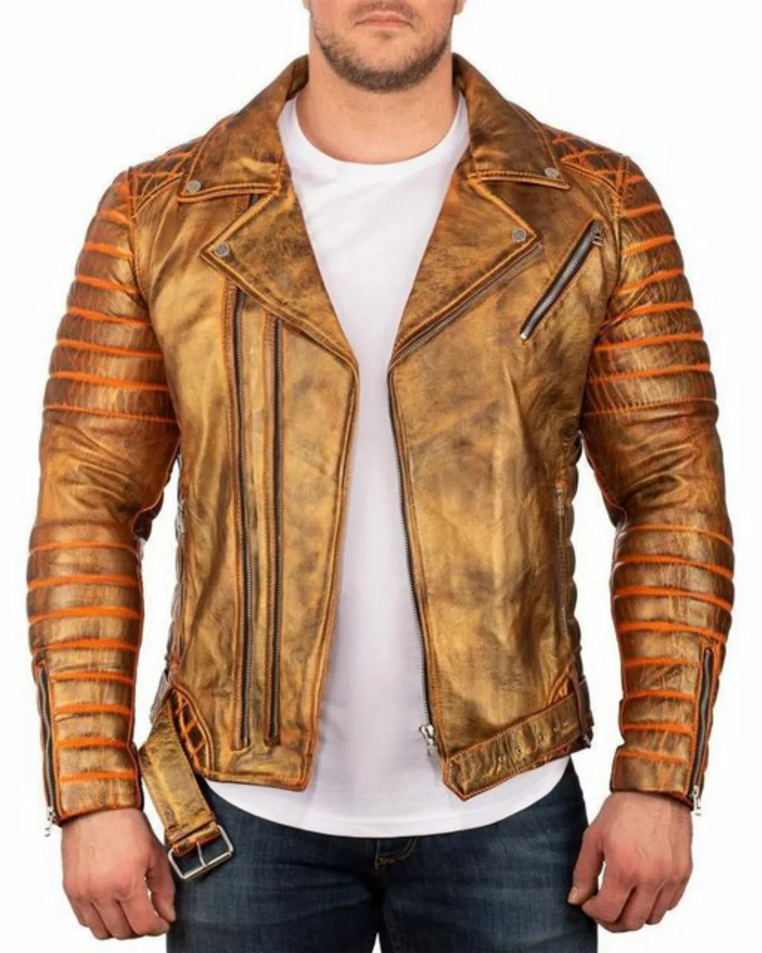 Reichstadt Lederjacke Herren Echtleder Jacke RS001 Gold M im Bikerstyle mit günstig online kaufen