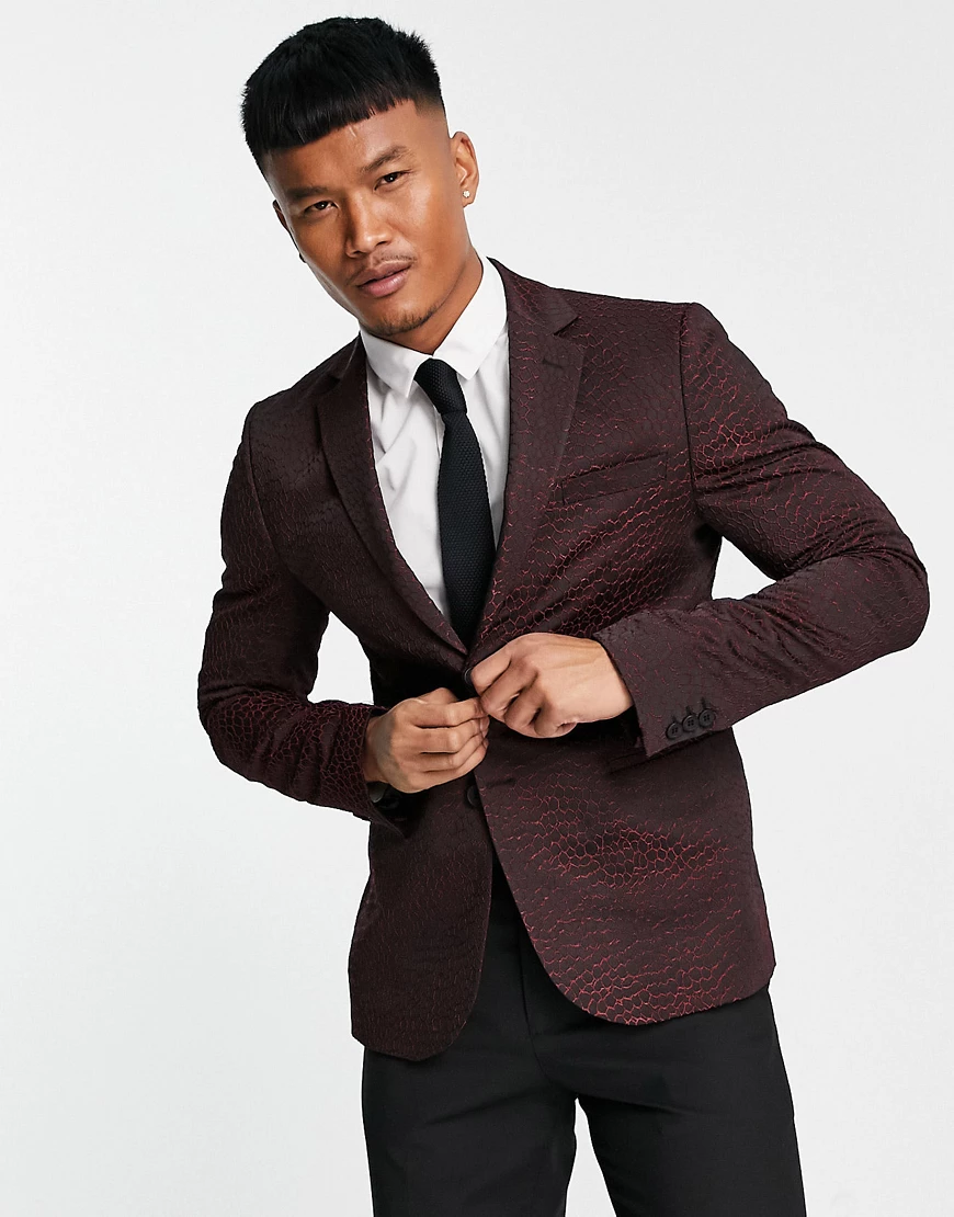Bolongaro Trevor – Anzugjacke mit engem Schnitt und rissigem Muster in Rot günstig online kaufen