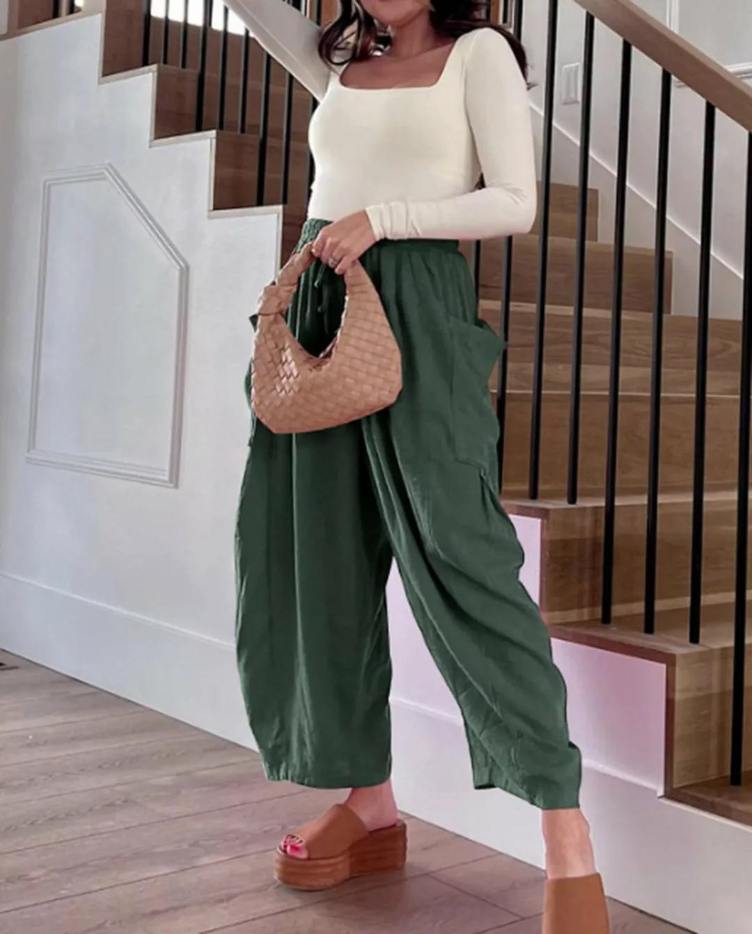 KIKI Loungepants Damen-Culottes mit weitem Bein und Kordelzughose mit hoher günstig online kaufen