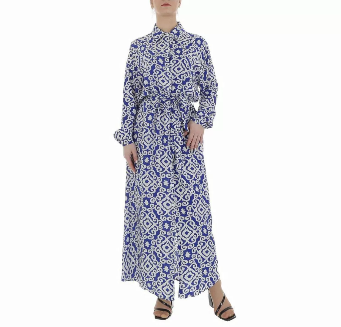 Ital-Design Maxikleid Damen Freizeit Ornamente Blusenkleid in Blau günstig online kaufen