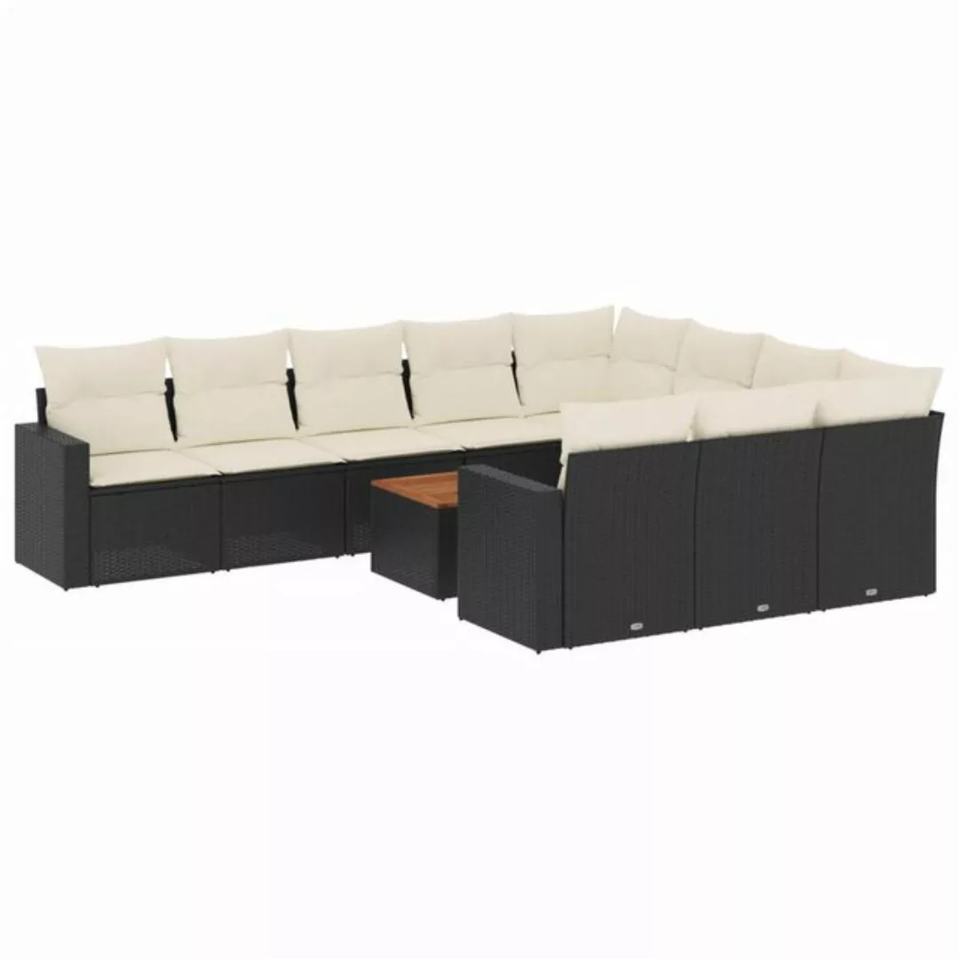 vidaXL Sofaelement 11-tlg. Garten-Sofagarnitur mit Kissen Schwarz Poly Ratt günstig online kaufen