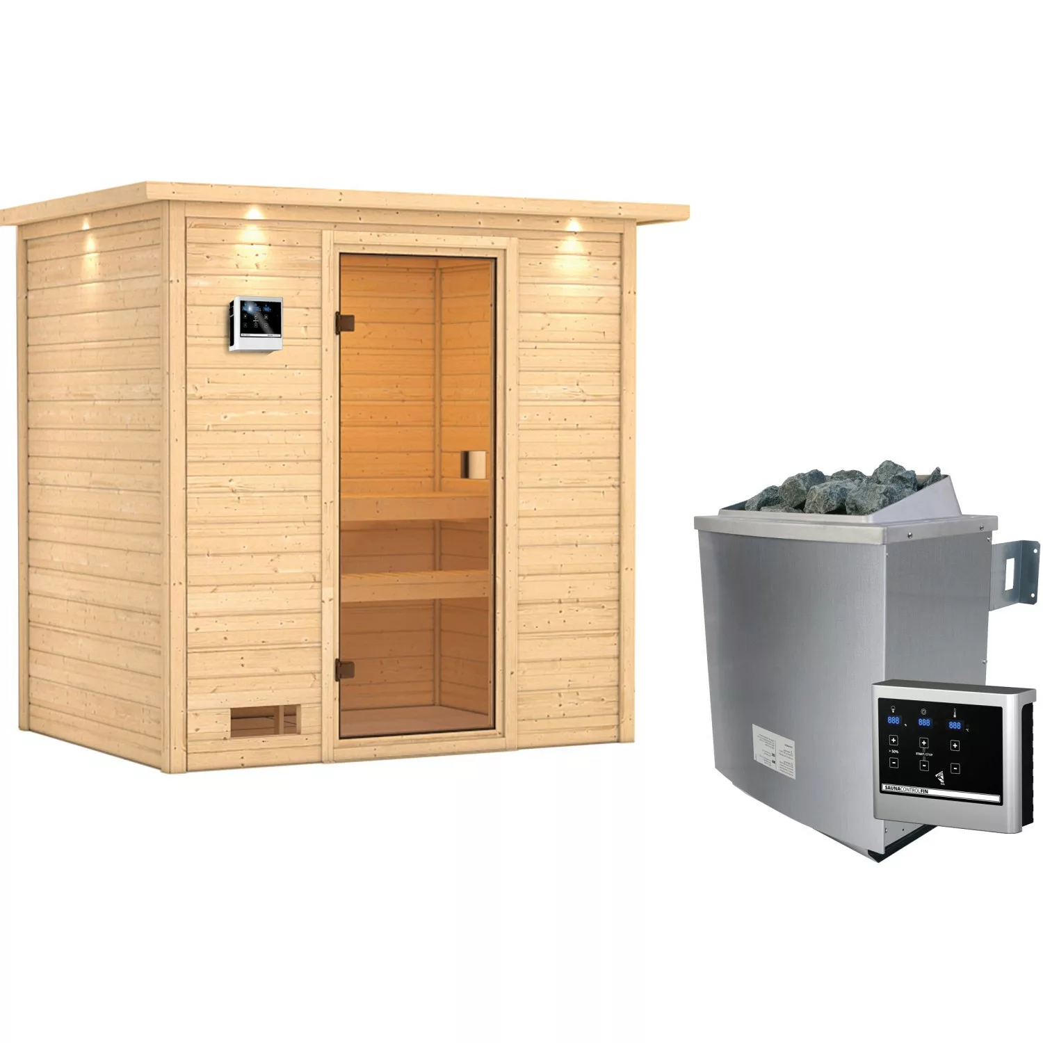 Woodfeeling Sauna Selena inkl. 9 kW Ofen mit ext. Strg., LED-Dachkranz günstig online kaufen